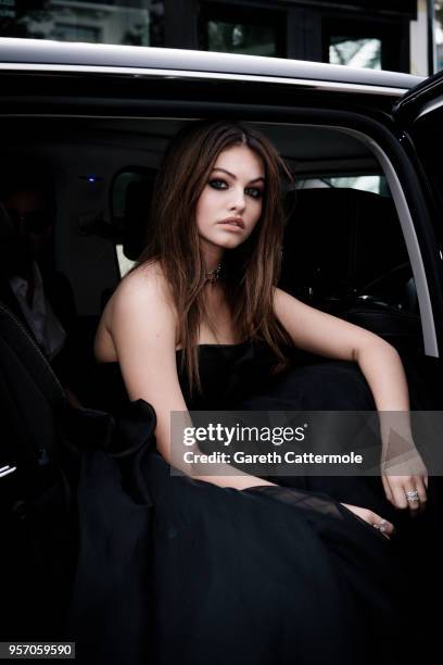 Thylane Blondeau departs the Martinez Hotel during the 71st annual Cannes Film Festival at on May 10, 2018 in Cannes, France.