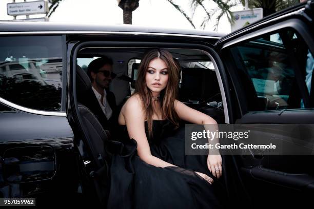 Thylane Blondeau departs the Martinez Hotel during the 71st annual Cannes Film Festival at on May 10, 2018 in Cannes, France.