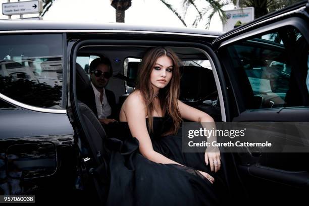 Thylane Blondeau departs the Martinez Hotel during the 71st annual Cannes Film Festival at on May 10, 2018 in Cannes, France.