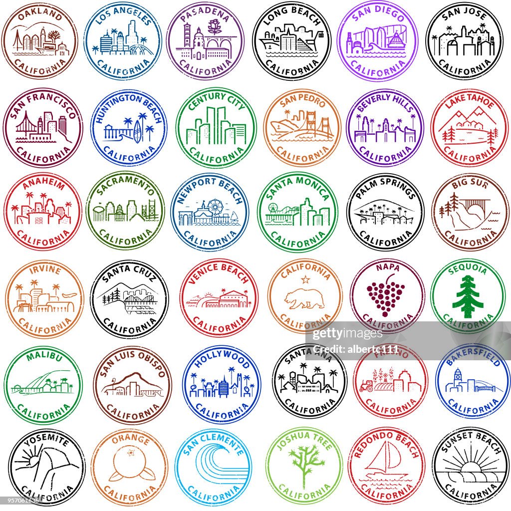 Series of California Cities and Locations in Stamp Form