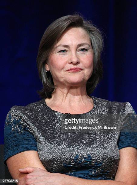 Actress Cherry Jones speaks onstage at the FOX "24" portion of the 2010 Winter TCA Tour day 3 at the Langham Hotel on January 11, 2010 in Pasadena,...