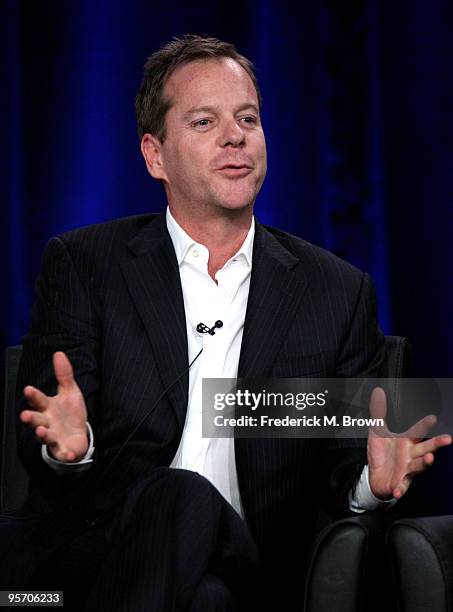 Actor/executive producer Kiefer Sutherland speaks onstage at the FOX "24" portion of the 2010 Winter TCA Tour day 3 at the Langham Hotel on January...