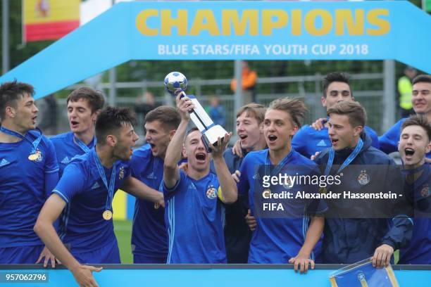 Tom Alen Tolic, captain of Dinamo Zagreb celebrate with the winners Trophy and his team mates winning the Blue Stars FIFA Youth Cup 2018 Final...