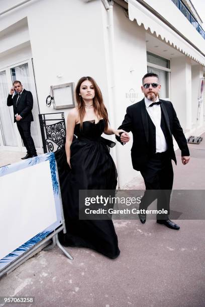 Thylane Blondeau departs the Martinez Hotel during the 71st annual Cannes Film Festival at on May 10, 2018 in Cannes, France.