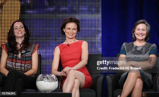 Actresses Annie Wersching, Mary Lynn Rajskub and Cherry Jones speak onstage at the FOX "24" portion of the 2010 Winter TCA Tour day 3 at the Langham...