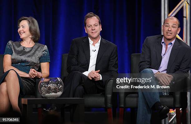 Actress Cherry Jones, actor/executive producer Kiefer Sutherland and executive producer Howard Gordon speak onstage at the FOX "24" portion of the...