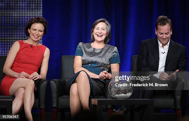 Actresses Mary Lynn Rajskub, Cherry Jones and actor/executive producer Kiefer Sutherland speak onstage at the FOX "24" portion of the 2010 Winter TCA...