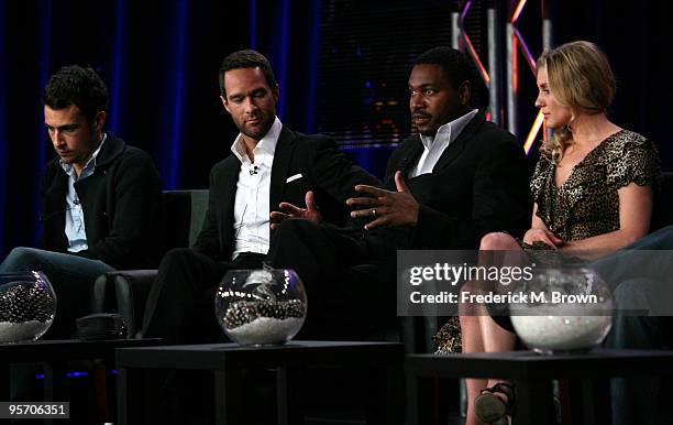 Actors John Boyd, Chris Diamantopoulos, Mykelti Williamson and Katee Sackhoff speak onstage at the FOX "24" portion of the 2010 Winter TCA Tour day 3...