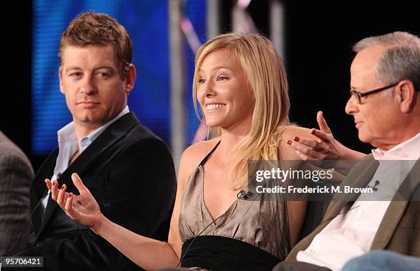 Actors Nicholas Bishop, Kelli Giddish and executive producers Lou Pitt speak onstage at the FOX "Past Life" portion of the 2010 Winter TCA Tour day 3...