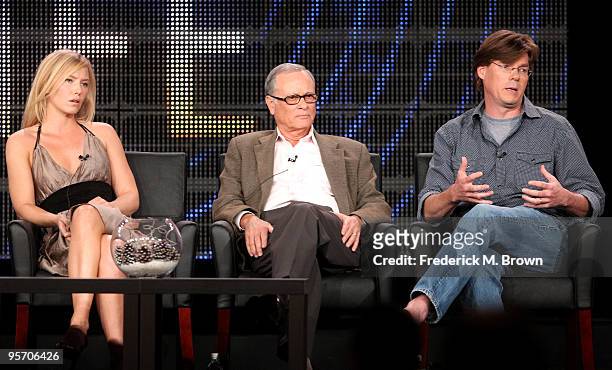 Actress Kelli Giddish, executive producers Lou Pitt and David Hudgins speak onstage at the FOX "Past Life" portion of the 2010 Winter TCA Tour day 3...
