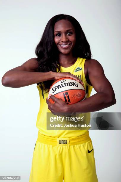 Crystal Langhorne poses for a portrait during the Seattle Storm Media Day on May 09, 2018 at Key Arena Seattle, Washington. NOTE TO USER: User...