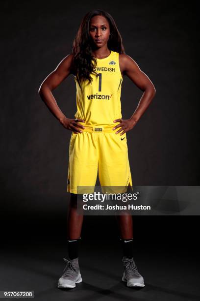 Crystal Langhorne poses for a portrait during the Seattle Storm Media Day on May 09, 2018 at Key Arena Seattle, Washington. NOTE TO USER: User...