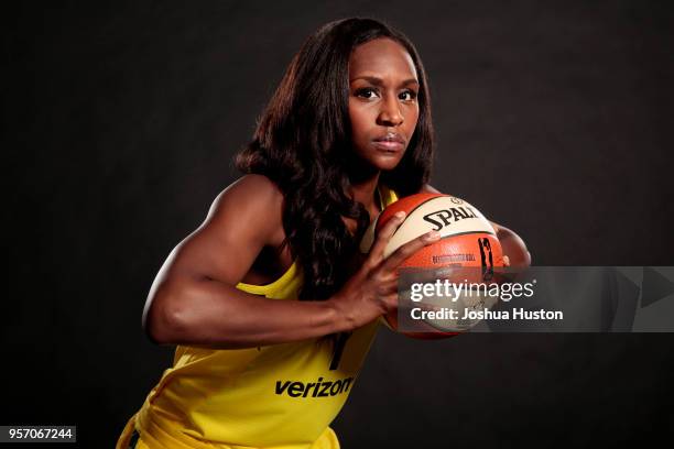 Crystal Langhorne poses for a portrait during the Seattle Storm Media Day on May 09, 2018 at Key Arena Seattle, Washington. NOTE TO USER: User...