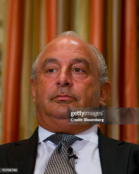 Sir Philip Green, owner of U.K. Retailer Arcadia Group Ltd., listens at the Financo Retail Panel event in New York, U.S., on Monday, Jan. 11, 2010....