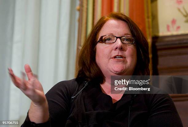 Elizabeth "Betsy" McLaughlin, chief executive officer of Hot Topic Inc., speaks at the Financo Retail Panel event in New York, U.S., on Monday, Jan....