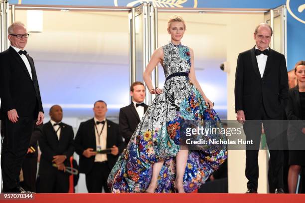 Cannes Film Festival Director Thierry Fremaux , Jury President Cate Blanchett, Cannes Film Festival President Pierre Lescure attends the screening of...
