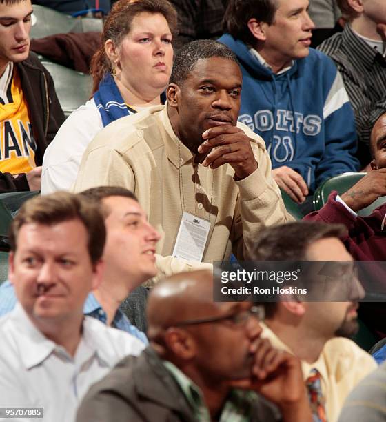 Former Indiana Pacers and Toronto Raptor, Antonio Davis, watches as the Raptors took on the Pacers at Conseco Fieldhouse on January 11, 2010 in...