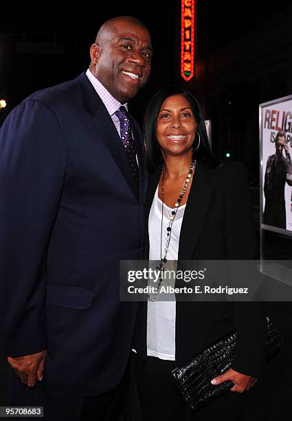 Athlete Magic Johnson and Cookie Johnson arrive at the premiere of Warner Bros. "The Book Of Eli" held at Grauman's Chinese Theatre on January 11,...