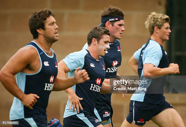 Patrick Phibbs completes a beep test during a Waratahs Super 14 training session at Victoria Barracks on January 12, 2010 in Sydney, Australia.