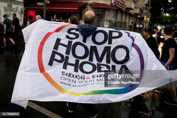 People demonstrate against homophobia and transphobia in Berlin Neukoelln, Germany on May 10, 2018. As last of a series of episodes of violence...