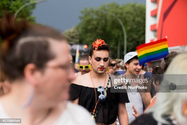 People demonstrate against homophobia and transphobia in Berlin Neukoelln, Germany on May 10, 2018. As last of a series of episodes of violence...