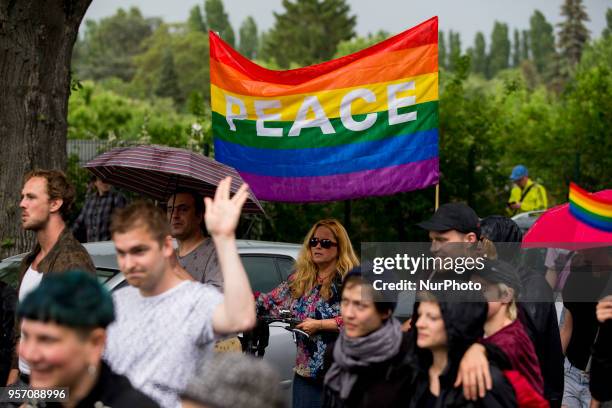 People demonstrate against homophobia and transphobia in Berlin Neukoelln, Germany on May 10, 2018. As last of a series of episodes of violence...