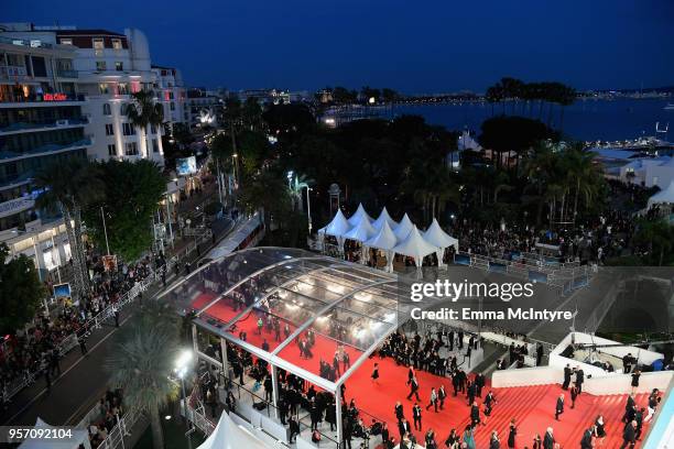 An ariel view of the red carpet during the screening of "Cold War " during the 71st annual Cannes Film Festival at Palais des Festivals on May 10,...