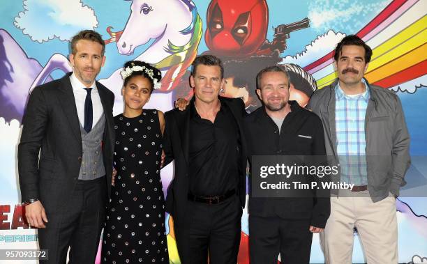 Ryan Renolds, Zazie Beetz, Josh Brolin, Eddie Marsden and Rob Delaney attend the 'Deadpool 2' photocall at Empire Casino Leicester Square on May 10,...