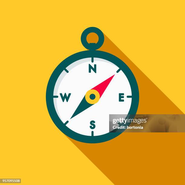 illustrazioni stock, clip art, cartoni animati e icone di tendenza di icona di spedizione compass flat design con ombra laterale - bussola-magnetica