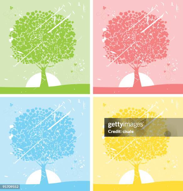 pop art summer,spring nature view with trees silhouette illustration - spring summer background stock illustrations