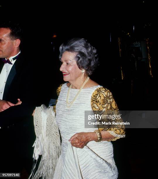 Former First Lady Lady Bird Johnson arrives at the MD Anderson Cancer research center fundraiser gala, Houston Texas, USA, October 19, 1991.