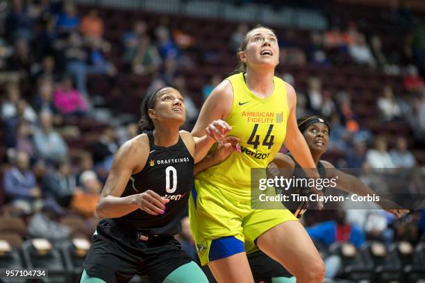 May 7: Ruth Hamblin of the Dallas Wings and Marissa Coleman of the New York Liberty prepare to rebound during the Dallas Wings Vs New York Liberty,...