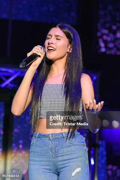 Young influencer and singer Ana Lisa Kohler performs with Vanessa Mai live on stage during her concert on May 10, 2018 in Berlin, Germany. Vanessa...