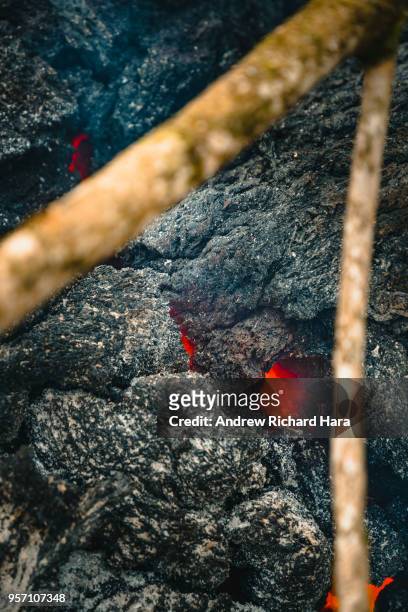 Lava is seen coming from a fissure on May 9, 2018 in Leilani Estates, Hawaii. The first Hawaiian house was consumed this week by the months-long,...