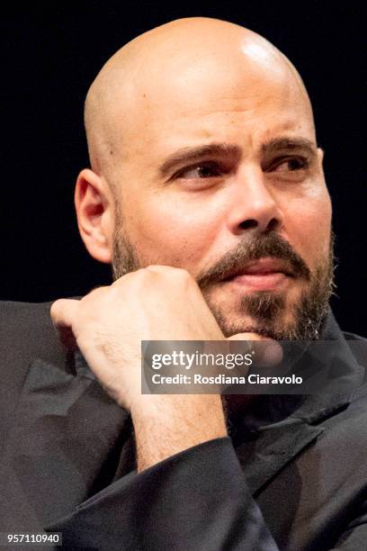 Italian actor Marco D'Amore attends the reading for the novel 'Il Selvaggio' by Guillermo Arriaga at Teatro Franco Parenti on May 10, 2018 in Milan,...