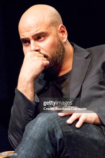 Italian actor Marco D'Amore attends the reading for the novel 'Il Selvaggio' by Guillermo Arriaga at Teatro Franco Parenti on May 10, 2018 in Milan,...