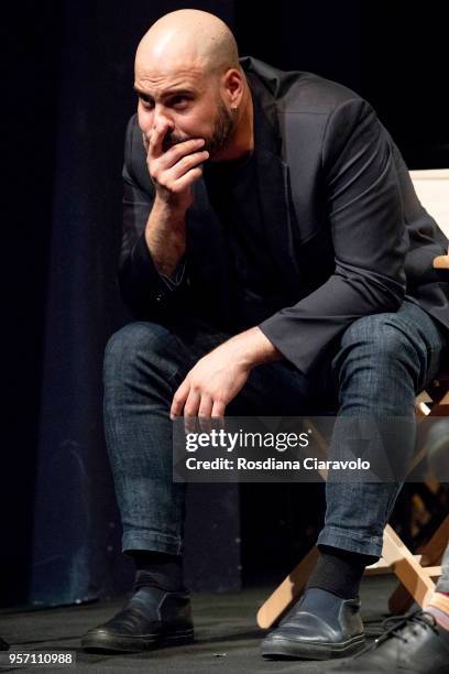 Italian actor Marco D'Amore attends the reading for the novel 'Il Selvaggio' by Guillermo Arriaga at Teatro Franco Parenti on May 10, 2018 in Milan,...