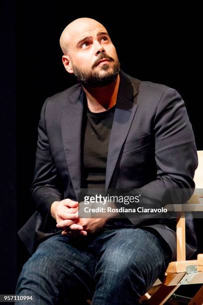 Italian actor Marco D'Amore attends the reading for the novel 'Il Selvaggio' by Guillermo Arriaga at Teatro Franco Parenti on May 10, 2018 in Milan,...