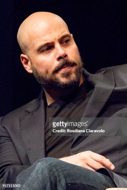 Italian actor Marco D'Amore attends the reading for the novel 'Il Selvaggio' by Guillermo Arriaga at Teatro Franco Parenti on May 10, 2018 in Milan,...