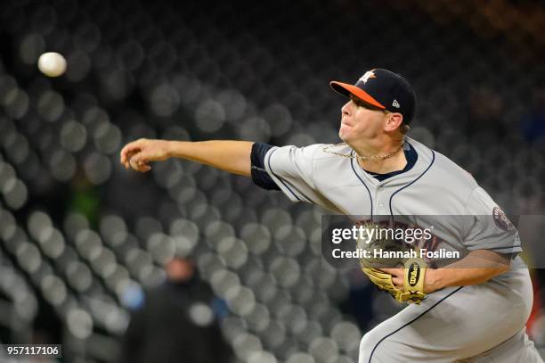 Brad Peacock of the Houston Astros delivers a pitch against the Minnesota Twins during the game on April 9, 2018 at Target Field in Minneapolis,...