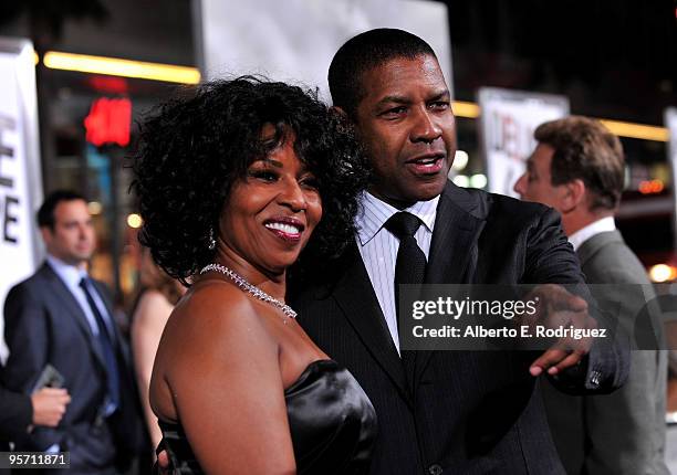 Pauletta Washington and actor Denzel Washington arrive at the premiere of Warner Bros. 'The Book Of Eli' held at Grauman's Chinese Theatre on January...