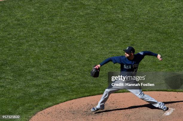 Marc Rzepczynski of the Seattle Mariners delivers a pitch against the Minnesota Twins during the game on April 7, 2018 at Target Field in...