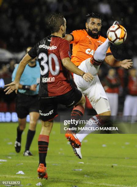 Guilherme of Brazilian Paranaense vies for the ball with Facundo Nadalin of Argentinian Newell's during a Copa Sudamericana 2018 football match at...