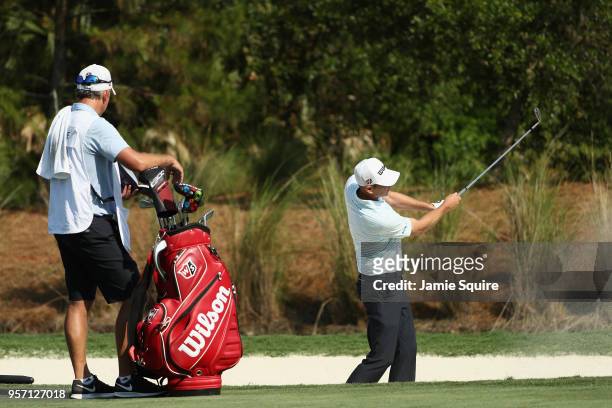 Brendan Steele of the United States plays a shot on the 14th hole during the first round of THE PLAYERS Championship on the Stadium Course at TPC...