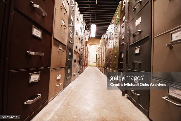 View of the file cabinets in the Michael Ochs Archives on May 10, 2018 in Los Angeles, California.