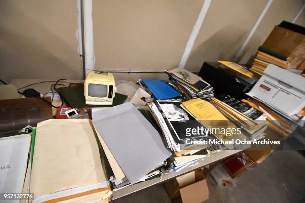 View of assorted files on a table in the Michael Ochs Archives on May 10, 2018 in Los Angeles, California.
