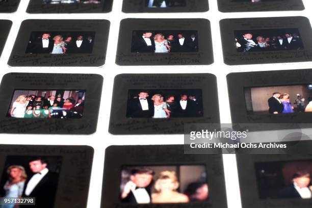 Slides of Donald Trump sit on a lightbox in the Michael Ochs Archives on May 10, 2018 in Los Angeles, California.
