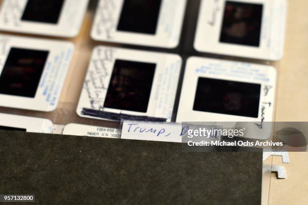 View of file folder that reads "Trump, Donald" in the Michael Ochs Archives on May 10, 2018 in Los Angeles, California.