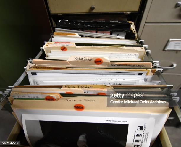 View of inside a file drawer in the Michael Ochs Archives on May 10, 2018 in Los Angeles, California.