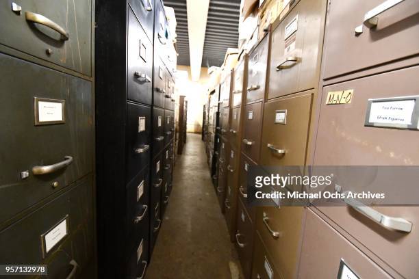 View of a rows of file cabinets in the Michael Ochs Archives on May 10, 2018 in Los Angeles, California.